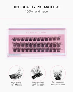 Close-up of DIY segment lashes made from high quality PBT material with pink packaging