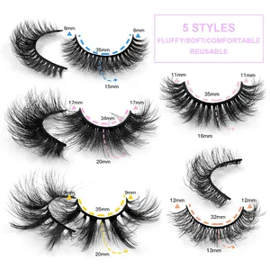 20 pairs of fluffy 3D faux mink eyelashes set with detailed length measurements