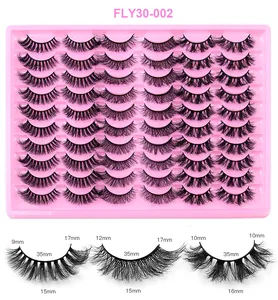 Detailed size chart for 30 pairs of faux mink lashes showing 9mm to 17mm lengths
