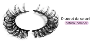 Macro view of D-curved dense black false eyelashes with natural camber and thick band