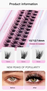 Detail of 36 clusters DIY lashes with length comparison and before after effect