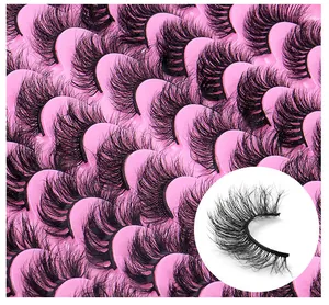 Detailed close-up of 30 pairs voluminous faux mink eyelashes with multi-layer thick texture