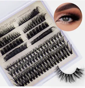 Detail showing individual lash clusters in a DIY combination pack with application effect