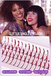 Glitter cluster lashes with red sequins in 10-14mm lengths for party makeup looks