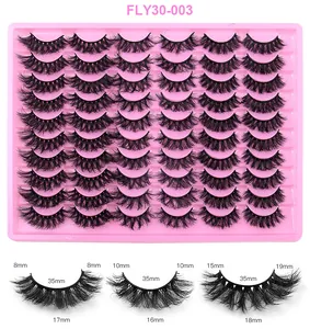 Detailed lash length diagram for 30 pairs of thick multi-layered faux mink eyelashes