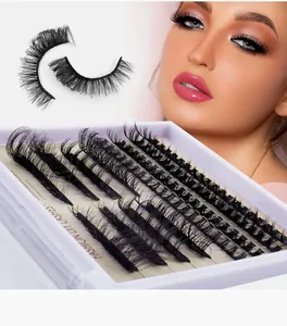Detailed view of DIY individual cluster lashes set showing various lengths and curly texture