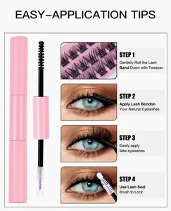 Dual-ended pink lash bond and seal tool with step-by-step DIY application tutorial