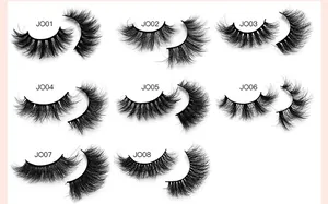Comparison chart of 8 6D fluffy mink eyelashes from natural to thick volume JO01-JO08