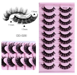 Detailed view of DD-026 dense fake eyelashes with 11-17mm length and 34mm width specs
