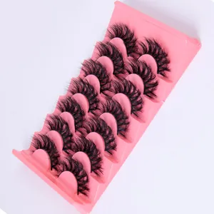 Set of 7 pairs of thick curly 3D faux mink false eyelashes with a natural wispy finish