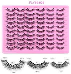 Detailed view of 30 pairs of faux mink eyelashes with size specs and dense volume