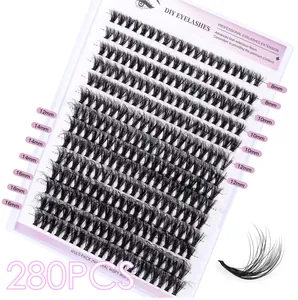 Detailansicht der 280 DIY Einzelwimpern-Cluster in Längen von 8mm bis 16mm