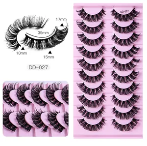 Detailed size chart of DD curl Russian style false eyelashes showing 10-17mm lengths