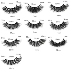 6D fluffy false eyelashes size chart with length parameters for various styles