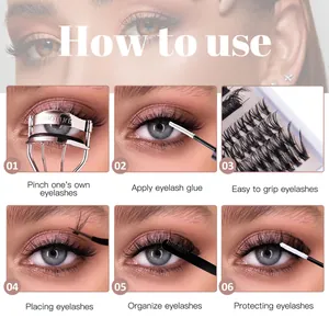 Professional 6-step tutorial guide for applying dense volume cluster eyelash extensions