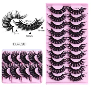 Macro detail of DD-028 wispy Russian curl false eyelashes with 10 pairs and dimensions