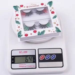 Christmas themed colored faux mink eyelashes in 2-pair gift box with red and green tips