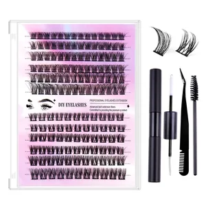 Kit d'extension de cils DIY professionnel avec cils, colle, pince et brosse