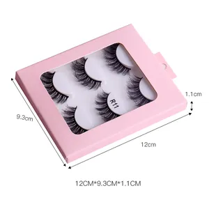 3 pairs of 6D fluffy faux mink eyelashes in pink box with dimensions 12x9.3cm