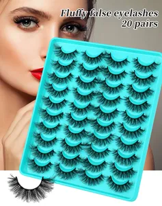 Detailed close-up of 20 pairs of fluffy, dense false eyelashes with a natural curl effect
