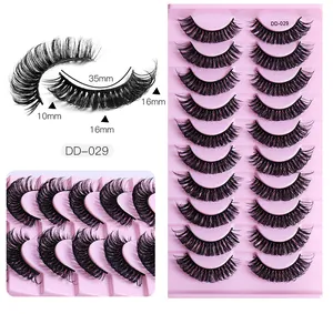 Detail view of DD-029 thick false eyelashes set with size 35mm width and 10-16mm length