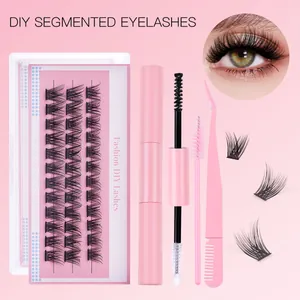 DIY segmented eyelash extension kit with glue, applicator, and manga style lashes
