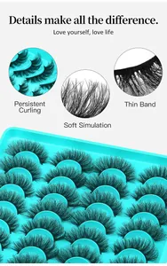Detail view of 20 pairs dense voluminous fake eyelashes with persistent curling and soft fiber