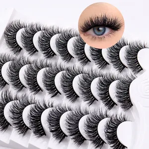 Set of 20 pairs of dense 3D false eyelashes with natural volume and curly effect