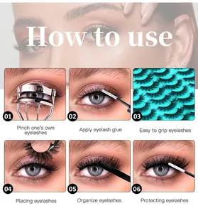 Six-step tutorial showing how to apply thick false eyelashes with applicator tool