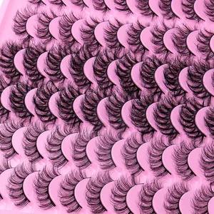 Bulk 30 pairs of thick curled false eyelashes in a pink tray for natural makeup looks