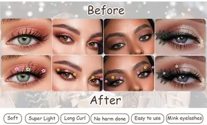 Detail showing long curl mink eyelashes on different eye shapes with decorative floral accents