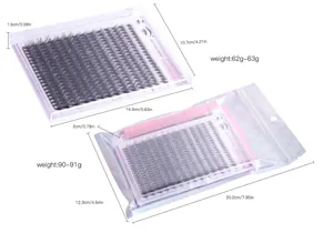 Detaillierte Größen- und Gewichtsansicht der DIY Wimpern-Box und der Verpackungstüte