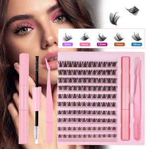 DIY Cluster Eyelash Extension Kit Segmented Individual Lashes Combo With Lash Bond Seal And Tweezers PBT Material Black False Eyelashes For Women Daily Party Eye Makeup