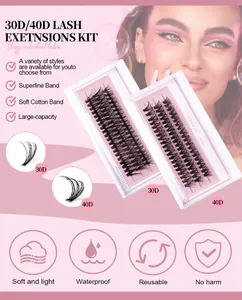 Dettaglio del set extension ciglia fai-da-te con ciuffetti 30D 40D e banda sottile
