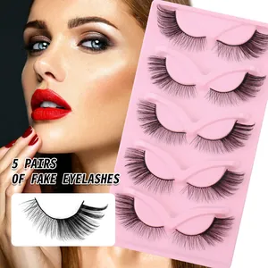 Voluminöse 3D-Kunstfaser Falsche Wimpern Natürlich Geschwungene Katzenaugen Wispy Wimpernverlängerung Make-up Beauty-Tools Set