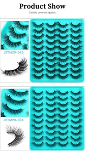 Detail view of JSTM20-023 dense faux mink eyelashes showing multi-layer 20-pair set