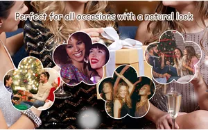 Montage of models wearing natural false eyelashes with sequins at festive social parties