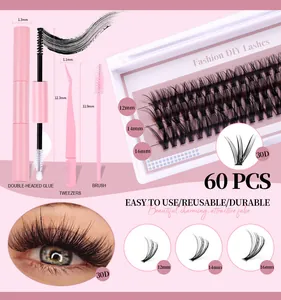 Kit extension ciglia fai-da-te 30D da 12-16mm con colla e pinzette rosa incluse