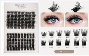Detail of DIY faux mink lash cluster kit with multi-length segments from 8mm to 16mm