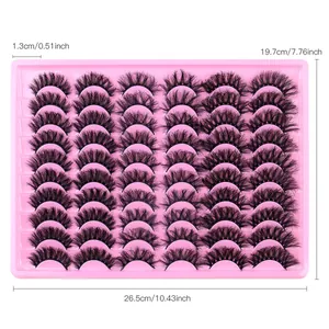 Bulk 30 pairs natural fluffy false eyelashes set in pink tray with 1.3cm lash length