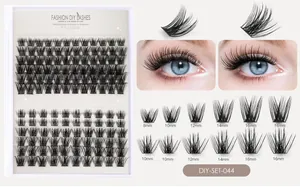 Detail view of DIY faux mink lash clusters showing multiple lengths from 8mm to 16mm