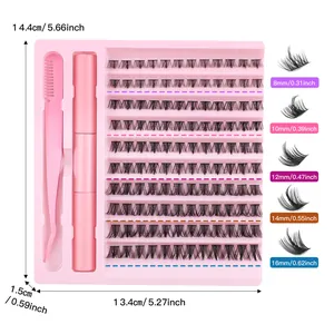 Pink DIY lash extension kit with cluster lashes in 8-16mm lengths and applicator