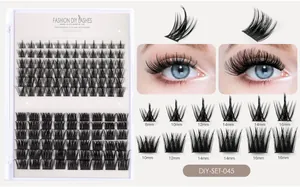DIY eyelash cluster set showing 8mm to 16mm mixed lengths and detailed styling effect