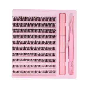 Kit d'extensions de cils DIY avec 10 rangées, colle à cils rose, scellant et pince