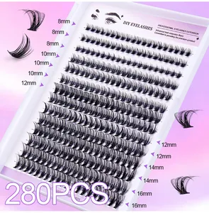 Detailed view of 280-piece DIY eyelash extension kit with 8-16mm mixed lengths
