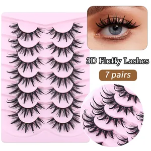 3D Fluffy Lashes Set mit 7 Paar dichten, kreuzgefiederten Wimpern für einen voluminösen Look