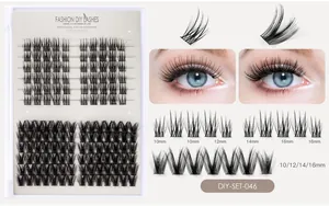 DIY cluster lash set with 10-16mm lengths for natural and dense voluminous lash looks