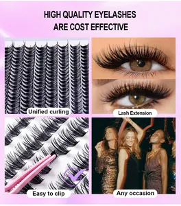 Macro view of 280 clusters DIY lash extensions with pink tweezers for easy application