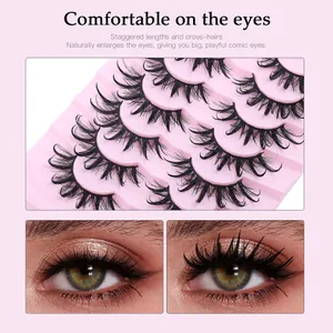 Fünf Paar lange natürlich schwarze künstliche Wimpern mit 3D Comic-Look für voluminöse Augen