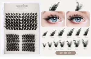 DIY segmented lash extensions set with 8mm to 16mm mixed lengths and faux mink texture